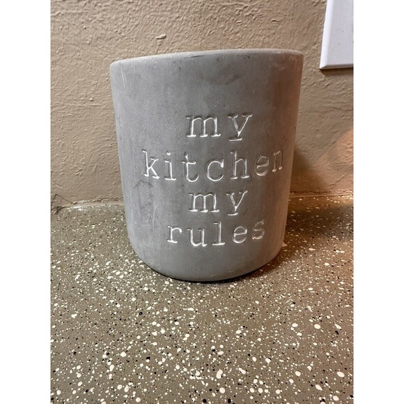 Kitchen Utensil Holder My Kitchen my Rules Gray 6.5” Country‎ Chic Decor - Picture 1 of 6